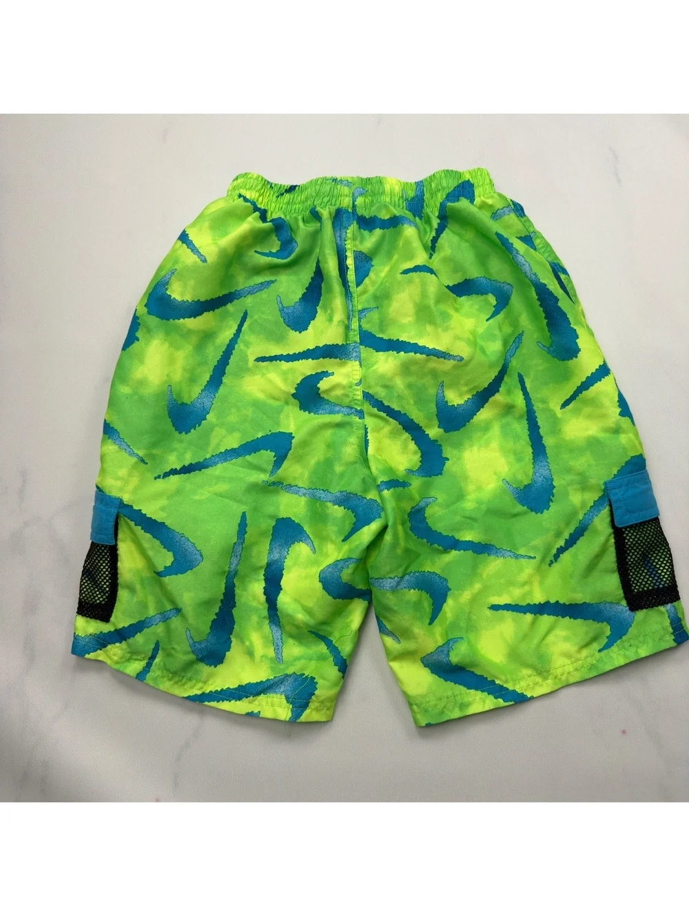 Nike Cargo Shorts Green Blue Swoosh Pockets Swim Trunks - Boys XL